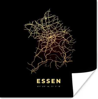Produktbild von MuchoWow® Poster Essen - Gold - Stadtplan - Karte 75x75 cm - Wand Dekoration