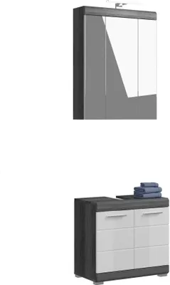 Image de Ensemble salle de bain SCOTT – Meuble sous vasque et armoire de rangement avec miroir LED