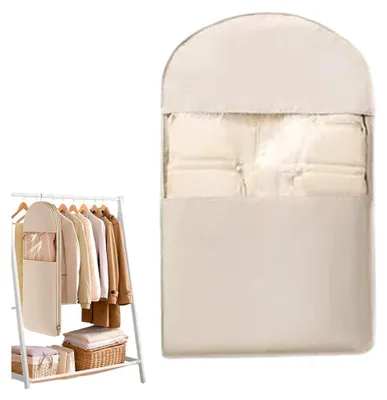 Produktbild von Hängender Kleidersack – 130 x 58 x 15 cm, Selbstkomprimierender Beutel, Beige, Wiederverwendbar, Platzsparend, Mit Reißverschluss