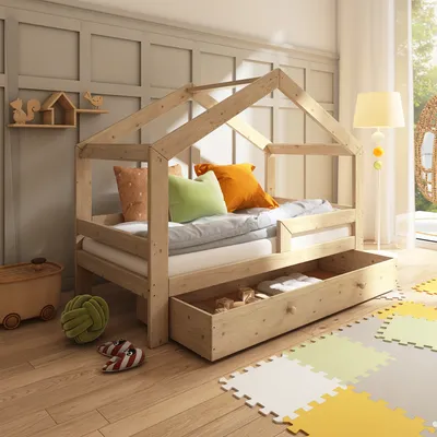 Produktbild von Need Sleep Hausbett mit Schublade und Rausfallschutz, 90x180 cm Symmetrisch