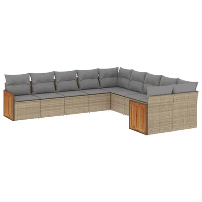 Produktbild von vidaXL 10-tlg. Garten-Sofagarnitur mit Kissen Beige Poly Rattan