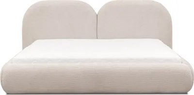 Produktbild von Beiges Schlafzimmer Doppelbett RundesTextil Kopfteil Polsterbetten