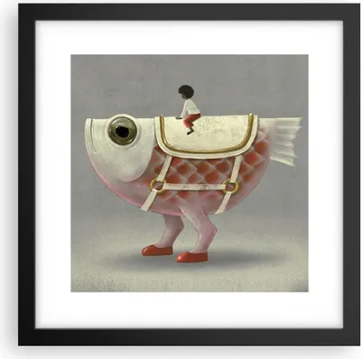 Produktbild von Gerahmtes Poster - Schwarzer Rahmen - Surreal Fisch Kind - 30x30 cm - Wand Bild - Wanddeko - Wandbilder - Kunstposter - Wandposter - Bilderrahmen - Bilder - Kunstdruck - P2BAC30x30-4897