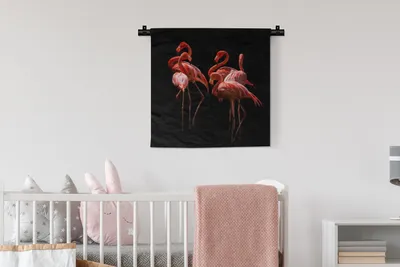 Produktbild von MuchoWow® Wandteppich Wandbehang Flamingo - Rosa - Schwarz 60x60 cm Tapisserie Dekoration Wandtuch - Dekorationen - Wand Decke