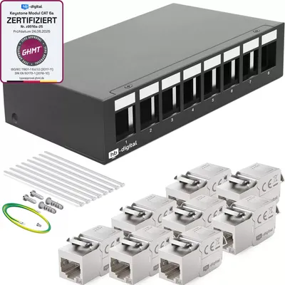 Produktbild von hb-digital Patchpanel 8 Port mit 8 x Keystone Module Cat 6a schwarz