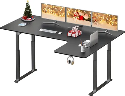 Produktbild von Dripex Schreibtisch elektrisch 180x110cm, L-förmiger Eckschreibtisch höhenverstellbar mit Dual Motor, Standing Desk mit 4 Beinen, Spleißbrett Schwarz