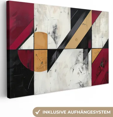 Produktbild von MuchoWow® - Leinwandbilder - Modern - Abstrakt - Geometrisch - Rot - Industriell, Wandbild, Wanddeko Bilder Wohnzimmer, 120x80 cm