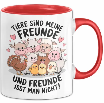Produktbild von Vegan Vegetarisch Tasse Geschenk Lustige Geschenkidee Spruch Tier Sind Meine Freunde (Rot)