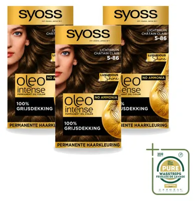 Zdjęcie produktu dla 3 sztuki SYOSS Oleo Intense 5-86, trwała farba do włosów - jasny brąz - zestaw ekonomiczny