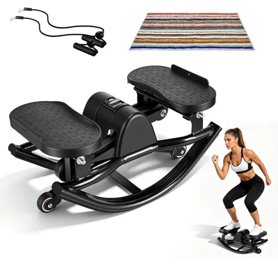 Productafbeelding van Zijwaartse stepper, fitnessstepper met weerstandsbanden en lcd-display voor training thuis