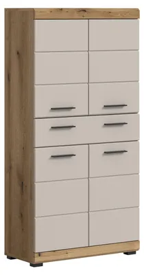 Produktbild von Scout Hochschrank Bad 4 Türen, 1 Schublade Kaschmir Nachbildung matt, Eiche Nachbildung.