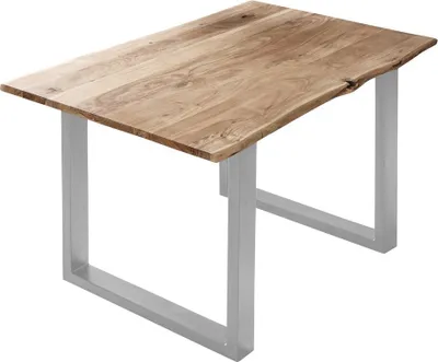 Produktbild von Esstisch Baumkante massiv Akazie naturfarben 120 x 80 cm silber U-Gestell BILLY