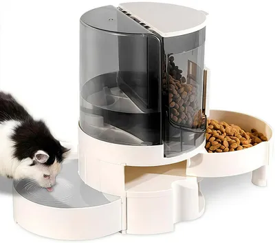 Produktbild von Futterautomat Katze, 2,3L Automatischer Katzenfutterautomat und Wasserspender, Automatischer Futterspender Wasserspender