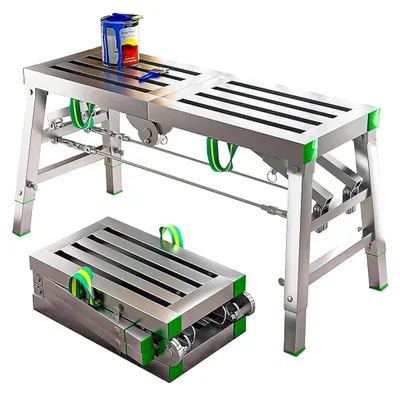 Produktbild von Klappbare Arbeitsbühne, Arbeitsplattform, Tragkraft 400 kg – Höhenverstellbares Gerüst, Aluminium Tritthocker, Mehrzweckleiter