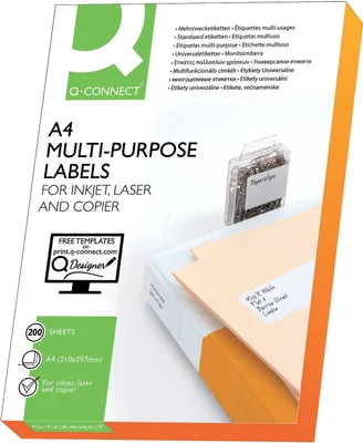 Immagine prodotto di Q-CONNECT KF15568 Etichette universali - 210 x 297 mm, bianco, 200 etichette, permanente