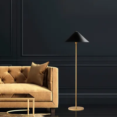 Zdjęcie produktu dla Opviq, nowoczesna lampa stojąca z metalu, kolor złoty, 46 x 46 x 150 cm | Klosz Ø 40 cm, wysokość 21 cm | Gniazdo E27, maks. 40 W, kabel o długości 200 cm | Elegancki design do hotelu i domu
