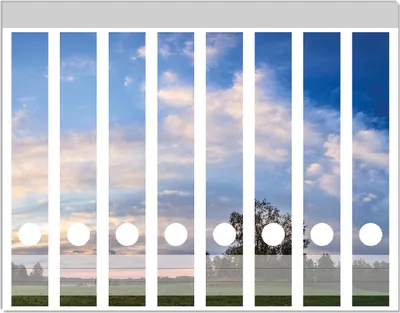 Produktbild von Wallario Ordnerrücken Sticker, selbstklebend für schmale Ordner, 8 Stück, Motiv Morgenhimmel über Wäldern und Wiesen