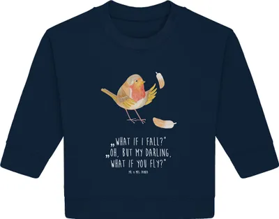 Produktbild von Mr. & Mrs. Panda Organic Baby Pullover Rotkehlchen Federn 12. - 18. Monat - French Navy - Geschenk, Bullover, Motivation Sprüche, fliegen, Motivationsbilder, Lustige