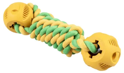 Produktbild von Duvo+ Hundespielzeug Rubrop Hantelseil mit 2 Bällen gelb