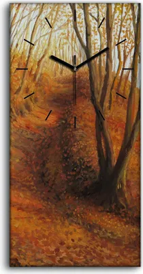 Produktbild von Küche Wohnzimmer Wand Leinwand Uhr 30x60 Gemälde Wald Bäume Herbst Blätter - schwarze Hände