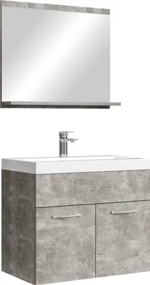 Produktbild von Badplaats Badmöbel Komplettset Montreal 02 60 x 35 cm Beton Grau - Badezimmermöbel mit Waschbecken und Spiegel