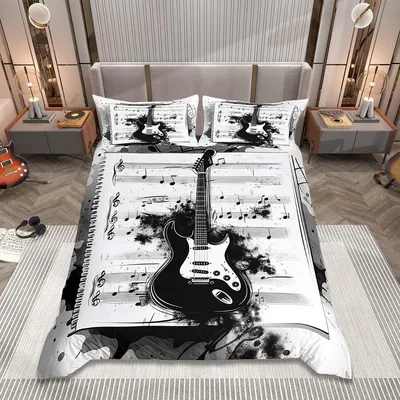 Bettwäsche-Set Gitarren-Motiv, Doppelbett, 3-teilig, Mikrofaser