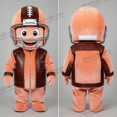 Produktbild von Pfirsich-Orangen MASTICOT American-Football-Helmmaskottchen mit breiten Schultern