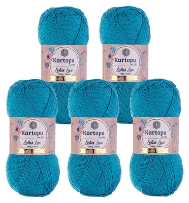 Produktbild von Glitzerwolle Kartopu Lotus Lux 5x100g Strickgarn Wolle mit Glitzer  Glitzergarn Sommer, Farbe:K512 türkisblau