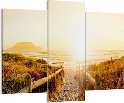 Produktbild von Bild auf Leinwand - Leinwandbild - Sonnenaufgang Welle Insel Meer - 130x100cm - Wand Bild - Wanddeko - Leinwanddruck - Bilder - Kunstdruck - Leinwand bilder - Wandkunst - CB130x100-3164