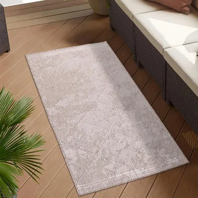 Produktbild von Teppich Outdoor Wetterfest - Beige - Wendeteppich - 80x150 cm - Rauten-Muster