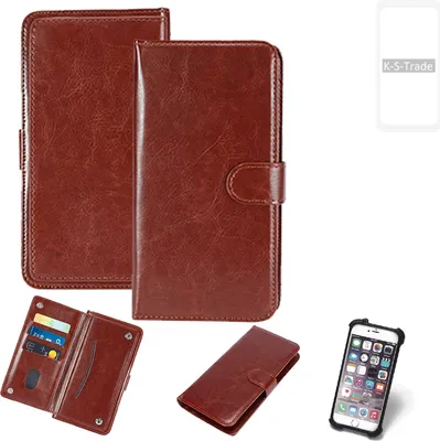 Produktbild von K-S-Trade 360° Hülle kompatibel mit Motorola Moto E6 Plus braun Kunstleder Case BookCase WalletCase Kunstlederederhülle Handyhülle, Rundumschutz