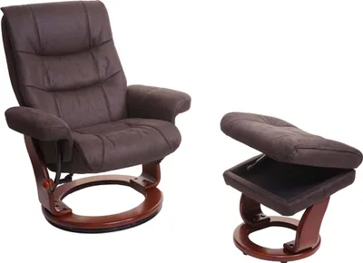 Obrázek produktu pro MCA Relax křeslo HWC-J42, TV křeslo TV křeslo taburet, látka  černohnědá imitace semiše, rám ve vzhledu ořechu