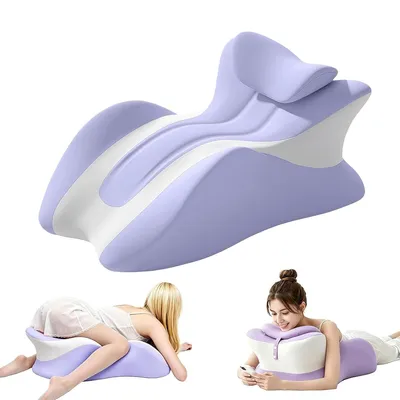 Produktbild von Ergonomisches Memory Foam Keilkissen für Schlafen, Lesen & Reflux, Unterstützung für Nacken & Taille, Lila-Grau