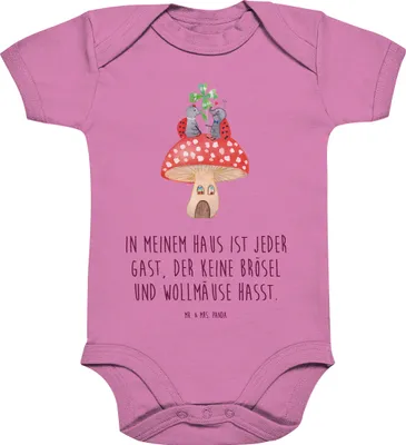 Produktbild von Mr. & Mrs. Panda Strampler Baby Marienkäfer Fliegenpilz 12. - 18. Monat - Bubble Gum Pink - Geschenk, babykleidung body, Lustige Sprüche, Haus, Fleigenpilzhaus, Babybody