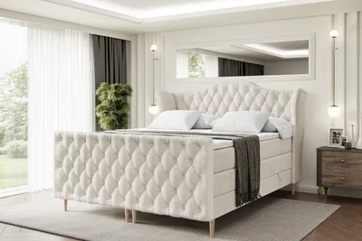 Produktbild von ALTDECOR Boxspringbett mit Holz Füßen, Matratze und Lattenrost, Topper, Fußteil, Polsterbett mit Bettkasten, Bett mit Stauraum H3- und H4- Matratze -VILA-FD-Z KING-200x200 - Beige Monolith