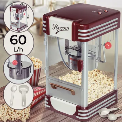 Produktbild von Jago® Popcornmaschine Retro - 60L/h, 200g/10min, Edelstahl Topf, für salziges Popcorn - 50er Jahre Look, Profi Popcorn Maker, Zubereiter, Automat