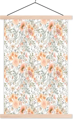 Produktbild von MuchoWow® Textilposter Blumen - Collage - Farben 60x90 cm mit holzfarbenen Rahmen - Textil