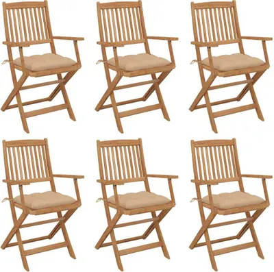 Image de Chaises pliables de jardin lot de 6 avec coussins Bois d'acacia
