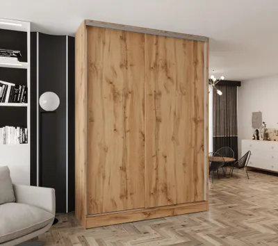 Produktbild von Schwebetürenschrank 2-türig 170x250x58 cm Wotan Eiche mit 4 Schubladen – Moderner Kleiderschrank für Schlafzimmer und Flur
