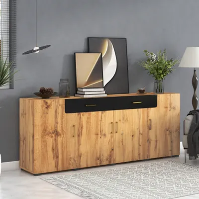 Produktbild von Sideboard, Küchenschrank, Aufbewahrungsschrank , Kommode mit 4 Türen, 2 Schubkästen, Buffets 208 x 39.5 x 80 cm