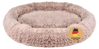 Produktbild von Intirilife flauschiges Plüsch Haustierbett in Beige Durchmesser 80 cm - Weiches rundes rutschfestes Hundebett Katzenbett Kissen komfortables Hundesofa Katzensofa für Hunde und Katzen