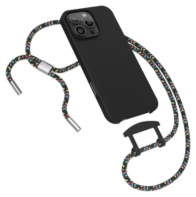Produktbild von EAZY CASE - 2in1 Handyhülle mit Band kompatibel mit Apple iPhone 16 Pro Max, Silikonhülle zum Schutz, stoßfester Fallschutz, Umhängeband mit Hülle in Schwarz