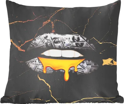 Produktbild von MuchoWow® Zierkissen Sofakissen Wohnzimmer Dekokissen 45x45 cm Lippen - Geld - Abstrakt - Schlafpolster - Polster für das Sofa