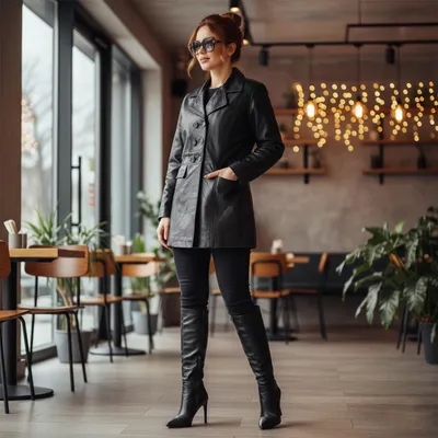 Produktbild von Damen Midi Ledermantel Trenchcoat echtleder Mantel aus Lammnappa Leder Schwarz, Größe:XL