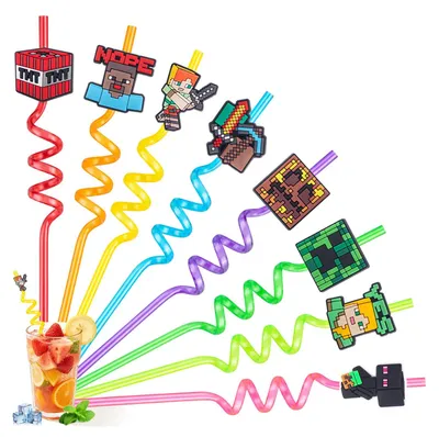 Image de Pailles réutilisables - 8 pailles en plastique colorées pour enfants