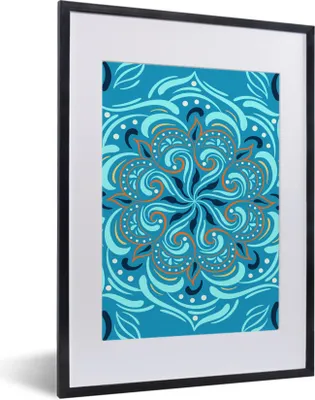 Produktbild von MuchoWow® MuchoWow® Gerahmtes Poster Blume - Blau - Orange - Muster 30x40 cm - Poster mit zchwarzem Bilderrahmen - Wandposter Schlafzimmer