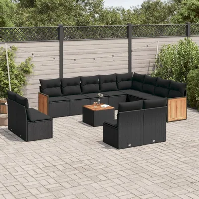 Produktbild von Design 13-tlg. Garten-Sofagarnitur mit Kissen Schwarz Poly Rattan, Gartenmöbel-Sets 2024 Neu