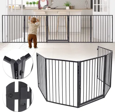 Obrázek produktu pro XMTECH Ohrádka 5-TLG Dětská ohrádka Dveřní bezpečnostní brána s dvířky Kovová černá