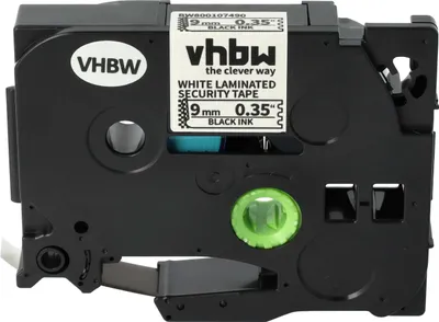 Produktbild von vhbw Schriftband-Kassette kompatibel mit Brother PT 2400, 220, 2420PC, 210E, 2400E, 2430PC Etiketten-Drucker 8m x 9mm Schwarz auf Weiß Sicherheitsband