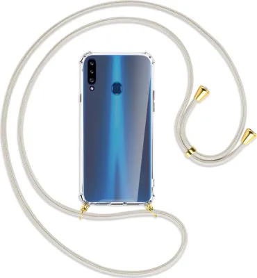 Produktbild von Handykette Backcover-Schutzhülle mit Band (Metall goldfarben) für Samsung Galaxy A20s - broken white